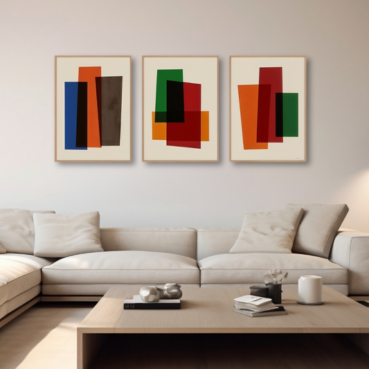 Trio Color Grunge (3 quadros) Tony Marini - Moldura Premium Madeira + Proteção em vidro 50x70cm cada